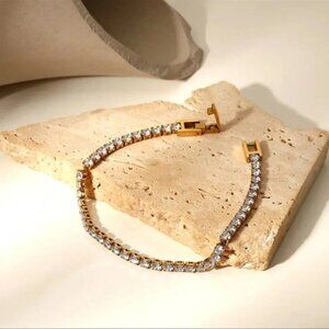 Zirconia Tennis 18K Gold Stainless Steel Waterproof Gold Gemstone Bracelet